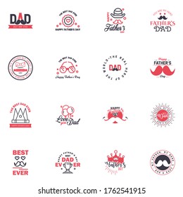 Happy Fathers day greeting hand lettering badges 16 Black and Pink Typo. isolated on white. Typography design template for poster. banner. gift card. t shirt print. label sticker. Retro vintage style.