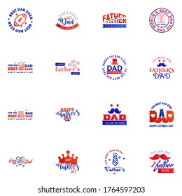 Happy Fathers day greeting hand lettering badges 16 Blue and red Typo. isolated on white. Typography design template for poster. banner. gift card. t shirt print. label sticker. Retro vintage style. 