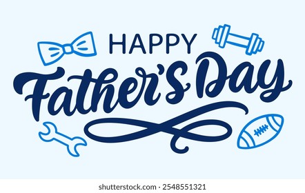 Happy Fathers Day greeting with hand written lettering. Cute typography design template for poster, banner, gift card, t shirt print, label, badge. Retro vintage style. Vector illustration