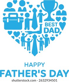 Happy Father's Day greeting with a heart-shaped illustration and 'Best Dad' message