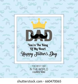 Happy Fathers Day greeting with mustache and crown design.
