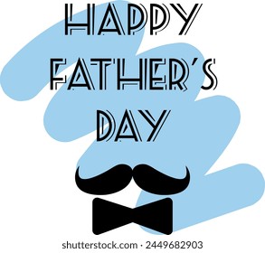 Happy Fathers Day greeting text typography, bow tie. Father's day holiday banner concept. Vector illustration.