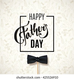Happy Fathers Day greeting. Vector background with doodle neckties, bow tie and glasses. 