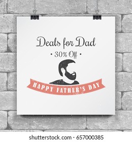 Happy Father's Day greeting. Vintage Style Father's Day Designs on brick wall background. Typographic labels, stickers, logos and badges.