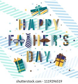 Happy Father's day greetings card with gift box and typography text. Lettering design. Vector illustration.
