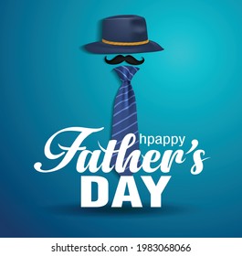 happy fathers day greetings card. hand lettering with hat, tie. vector illustration design
