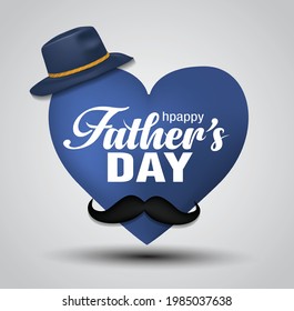 happy fathers day greetings card. hand lettering with hat, mustache. vector illustration design