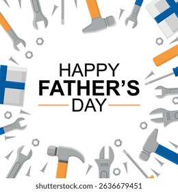 Happy Fathers Day greetings card design with tools, screwdrivers, Spanners etc. background or banner design element