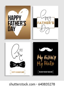 Happy Father's Day greetings card set. Best Dad ever poster design, hand drawn lettering.  Vector set of illustrations for invitation, congratulation or greeting cards for Father's day.