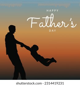 Happy father's day greetings. Silhouette of a father holding child. Male silhouette with toddler vector illustration.