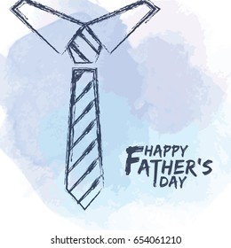 Happy Father's Day. Hand drawing neck tie on watercolor background. Vector illustration.