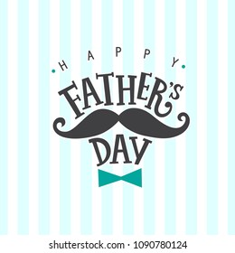 Happy fathers day hand drawn lettering emblem. Happy father's day text design. Lettering composition with father's Day text, mustache and bow tie. Template design for festive card. 