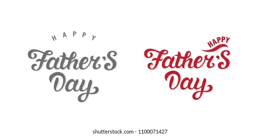 Happy fathers day hand drawn lettering emblem in grey and red colors. Happy father's day text design. For festive card, invitation, banner, poster. Vector illustration.