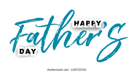 Happy Father's Day hand drawn calligraphic text isolated on white background, vector illustration. Words made of white tiles and blue grunge brush.