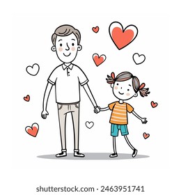 Happy father's day with hand drawn heart father and son