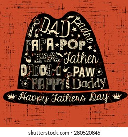 Happy Fathers Day hand drawn typography hat illustration greeting card vector