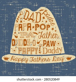 Happy Fathers Day hand drawn typography hat illustration greeting card vector