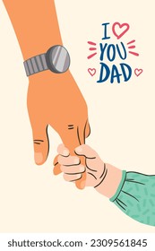 Happy Father's Day. the father's hand holding the child, which is full of love and affection