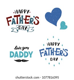 Happy Father's Day hand lettering set. Vector illustration on white background. Great holiday gift card for the Father's Day.