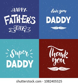 Happy Father's Day hand lettering set. Vector illustration on colour background. Great holiday gift card for the Father's Day.