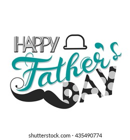 Happy father's day hand lettering vector image.Man attribute decorated greeting, congratulatory invitation card design