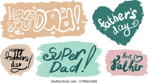 Happy father's day hand written lettering. Vector calligraphy on textured backgrounds. 