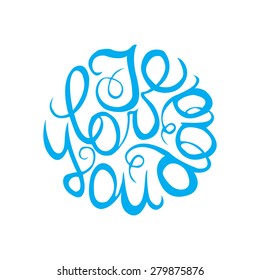 Happy Fathers Day handlettering element in blue color.  I love you dad. Suitable for print and web 