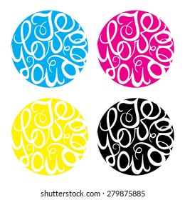 Happy Fathers Day handlettering elements in four colors.  I love you dad. Suitable for print and web 