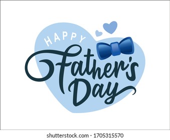 Happy Father`s Day handwritten lettering with bow tie and hearts background