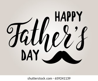 Happy Father's day handwritten lettering with moustache silhouette on light background