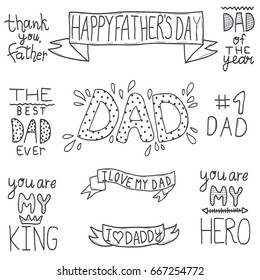 Happy fathers day handwritten lettering. Set of hand drawn quotes for father's day.Concept of my dad is best.