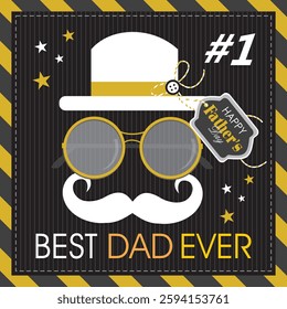 Happy father's day with hat, glasses and mustache