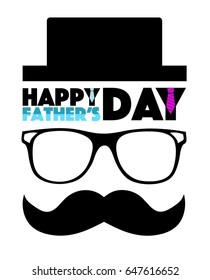 Happy father's day hat, glasses and mustache illustration design isolated over white