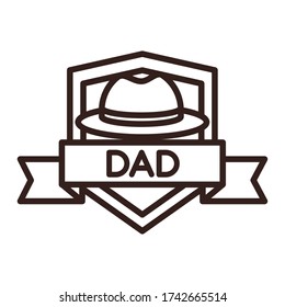 happy fathers day, hat ribbon badge decoration celebration vector illustration line style icon