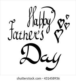 Happy Fathers Day with Hearts. Vector hand-written lettering, t-shirt print design, typographic composition isolated on white background