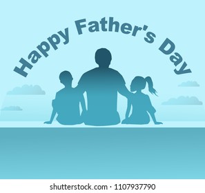 Happy father's day. Holiday card for dad, vector for print and web.A man and a child in a circle.Happy Father’s Day greeting card. Vector illustration. The style of origami, cut paper.