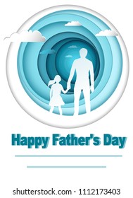 Happy father's day. Holiday card for dad, vector for print and web.A man and a child in a circle.