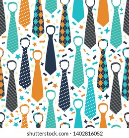 Happy Father's Day, holiday card with ties. Seamless pattern.