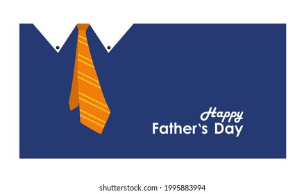 Happy Father's Day Holiday card, poster or banner template with tie on blue background. Greetings and presents for Father's Day. Flat vector illustration, isolated objects.