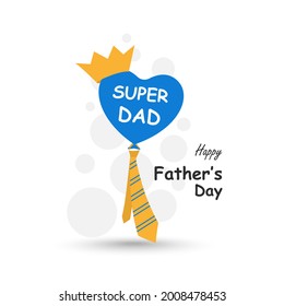Happy Father's Day holiday card, poster or banner template with crown, heart shape balloon on light background. Greetings and presents for Father's Day. Flat vector illustration, isolated objects