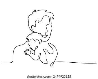 Happy Fathers Day holiday card. Dad hug baby. Vector Illustration Continuous one line drawing