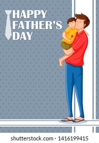 Happy Father's Day holiday greetings background with playful father and kid in vector