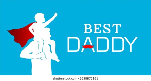 Happy Fathers day illustration background with silhouette of father and son, super dad - Fathers day illustration with free Copy space area as background text template 1