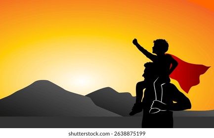 Happy Fathers day illustration background with silhouette of father and son, super dad - Fathers day illustration with free Copy space area as background text template 4