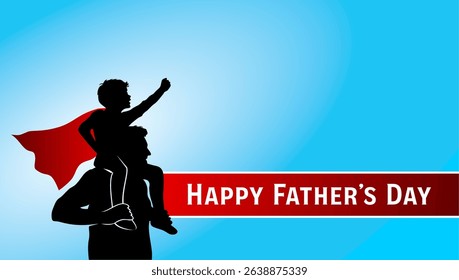 Happy Fathers day illustration background with silhouette of father and son, super dad - Fathers day illustration with free Copy space area as background text template 2