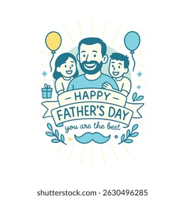 Happy Father's Day Illustration with Children.