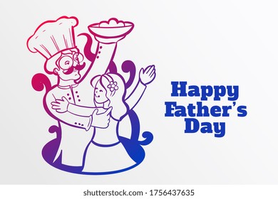 happy fathers day illustration with dad cooking for his daughter