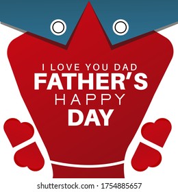 Happy fathers day illustration. Drawing of a tie in red and white color on white background. Vector illustration of a tie under shirt that says Happy Father's Day.