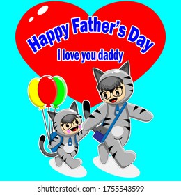 Happy Father's Day, ILLUSTRATION OF FATHER AND CHILDREN WALKING TOGETHER 