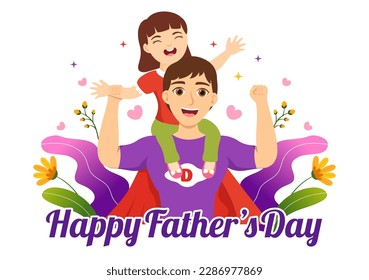Happy Fathers Day Illustration with Father and his Son Playing Together in Flat Kids Cartoon Hand Drawn for Web Banner or Landing Page Templates